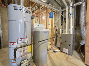 Utility room featuring secured water heater