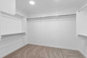 Spacious closet featuring carpet flooring