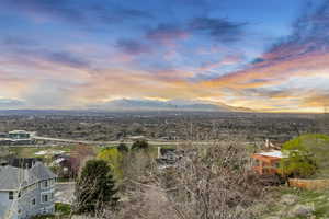 Aerial view at dusk with a mountain view