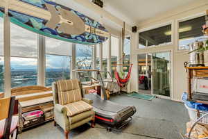 Sunroom with carpet floors