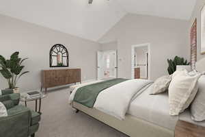 Virtually staged to illustrate how your king bed and sitting furniture would look