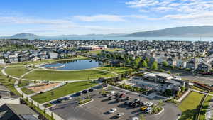 Aerial view with a residential view and a water and mountain view