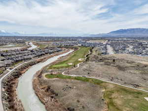 Drone / aerial view featuring a mountain view and a residential view