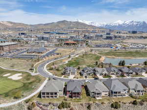 Aerial view with a water and mountain view