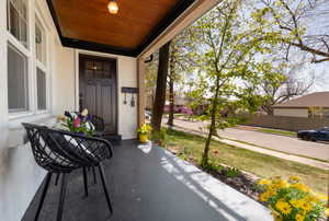 View of patio featuring covered porch