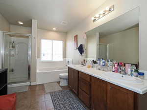 Full bath with tile patterned floors, a sink, and a stall shower