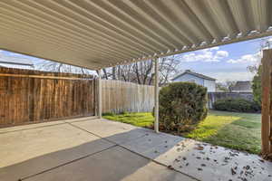 View of patio featuring a fenced backyard