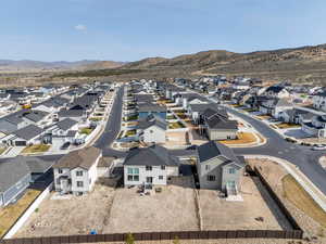 Birds eye view of property with a mountain view and a residential view