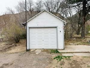 View of detached garage