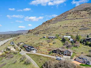 Aerial view featuring a mountain view