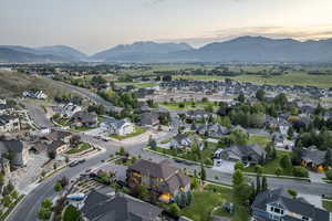 Aerial view at dusk of a mountain view and a residential view