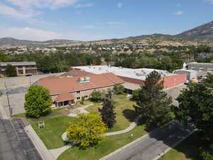 Drone / aerial view of a mountainous background