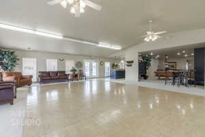 Community lobby featuring high vaulted ceiling