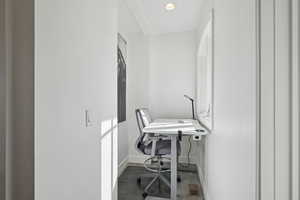 Office featuring baseboards, visible vents, and recessed lighting