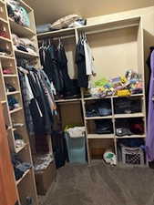 Spacious closet featuring carpet flooring