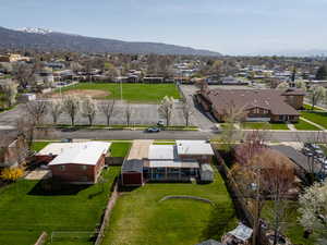 Drone / aerial view with a mountain view