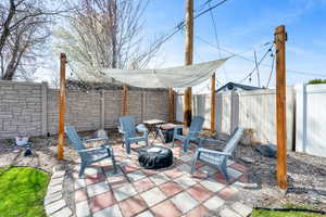 View of patio with a fenced backyard