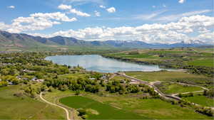 Aerial view of a water and mountain view