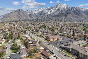 Drone / aerial view with a mountain view and a residential view