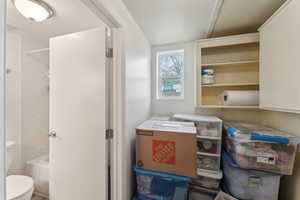 View of storage area. Possible space for stackable washer & dryer