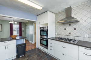 Double Oven, Gas Stove Top, Italian Marble Backsplash