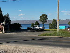 Water view with a mountain view
