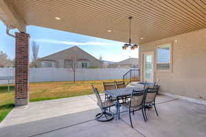 Outdoor covered patio. Fenced backyard