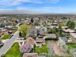 Aerial view featuring a mountain view and a residential view