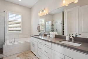 Full bathroom with a shower stall, a sink, and a healthy amount of sunlight
