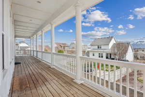 Wooden terrace with a residential view