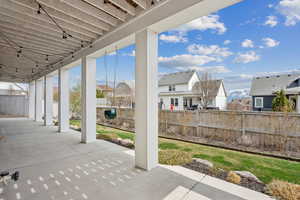 View of patio featuring a residential view and a fenced backyard