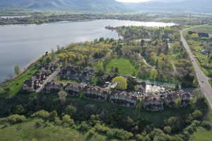 Bird's eye view featuring a water and mountain view