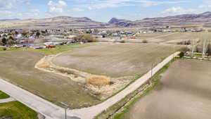 Aerial view featuring a mountain view and a residential view