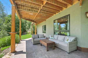 View of patio with outdoor lounge area