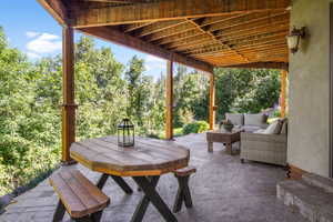Covered patio with stamped concrete