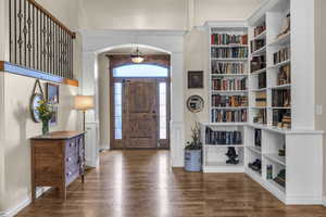 Built-in bookshelves are part of this gorgeous entry and living space.