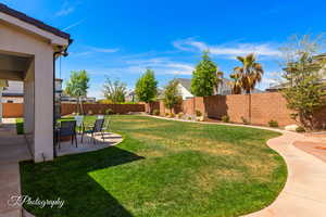 View of yard with a patio area and a fenced backyard