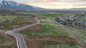 Aerial view at dusk with a mountain view