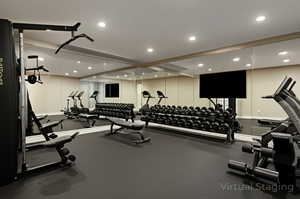 Gym featuring recessed lighting
