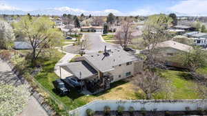Drone / aerial view with a mountain view and a residential view