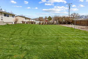 View of yard featuring fence and a playground