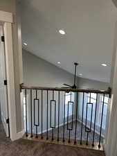 Room details with recessed lighting, a ceiling fan, and carpet floors