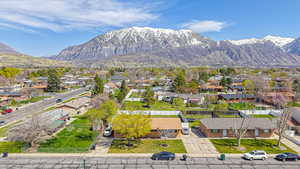 Drone / aerial view with a mountain view and a residential view