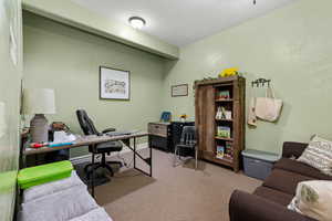 Office space with carpet flooring