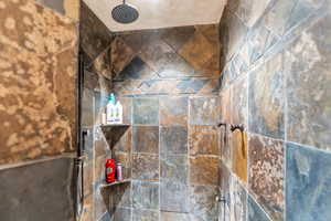 Room details with tiled shower