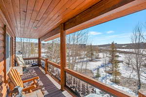 View of snow covered deck