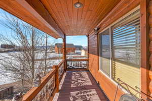 View of snow covered deck