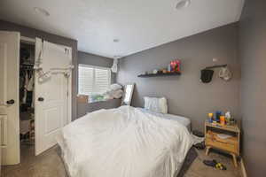 Bedroom with a spacious closet and carpet flooring