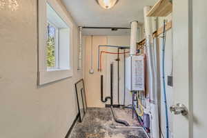 Utility room featuring water heater