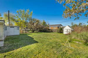 View of yard with an outdoor structure and a storage unit